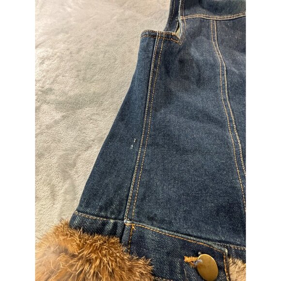 Vintage Cejon Vest Women's Large blue Denim Vest With Rabbit Fur Trim & Collar - Picture 7 of 11